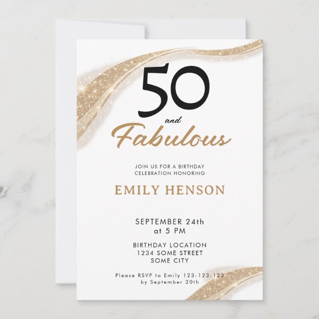 50 and Fabulous Gold 50th Birthday Invitation (Devant)