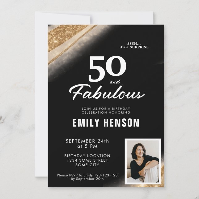 50 and Fabulous Gold Black 50th Birthday Einladung (Vorderseite)