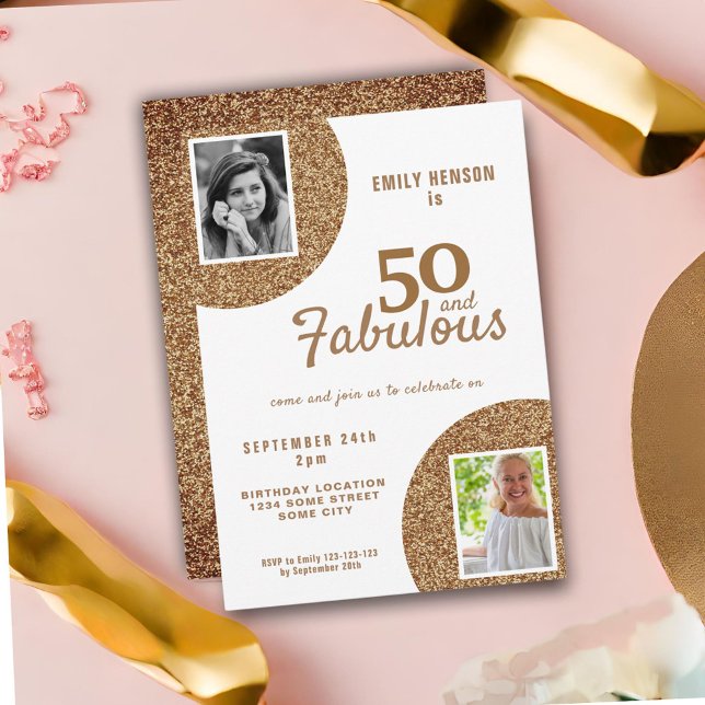 50 and Fabulous Gold Glitter 2 Photo 50th Birthday Einladung (Von Creator hochgeladen)