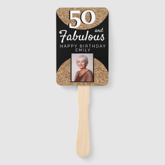 50 and Fabulous Gold Glitter 2 Photo 50th Birthday Fächer