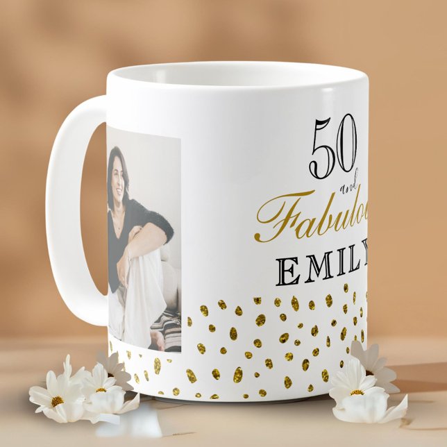 50 and Fabulous Gold Glitter Photo 50th Birthday Kaffeetasse (Von Creator hochgeladen)