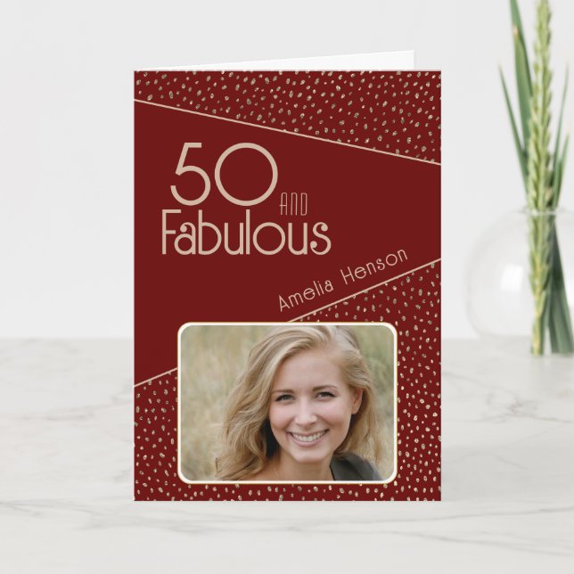 50 and Fabulous Gold Glitter Photo 50th Birthday  Karte (Vorderseite)