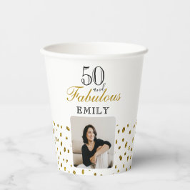 50 and Fabulous Gold Glitter Photo 50th Birthday Pappbecher