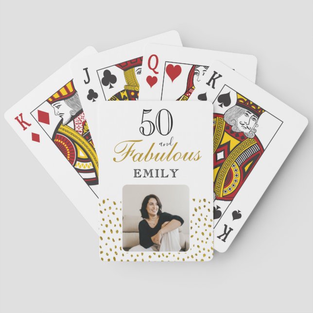 50 and Fabulous Gold Glitter Photo 50th Birthday Spielkarten (Rückseite)