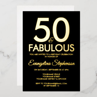 50 and Fabulous Modern Black Gold 50th Birthday Folieneinladung