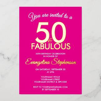 50 and Fabulous Modern Pink Gold 50th Birthday Folieneinladung