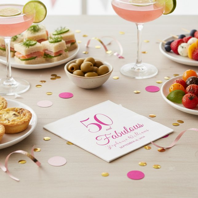 50 and Fabulous Name Date 50th Birthday Party Serviette (Von Creator hochgeladen)