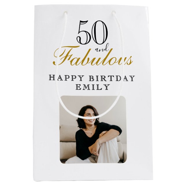 50 and Fabulous Photo 50th Birthday Mittlere Geschenktüte (Vorderseite)