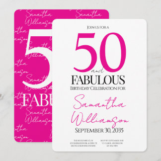 50 and Fabulous Pink | 50th Birthday Elegant Einladung