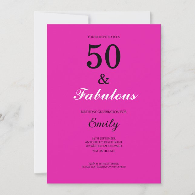 50 and Fabulous Pink Birthday Einladung (Vorderseite)