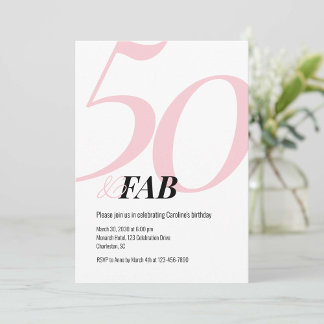 50 and Fabulous Pink Birthday Party Invitation Einladung