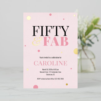 50 and Fabulous Pink Birthday Party Invitation Folieneinladung