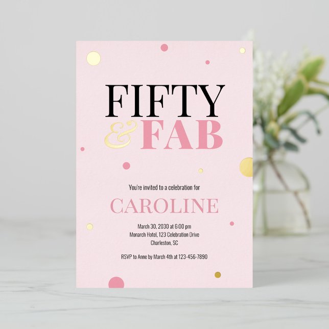50 and Fabulous Pink Birthday Party Invitation Folieneinladung (Von Creator hochgeladen)