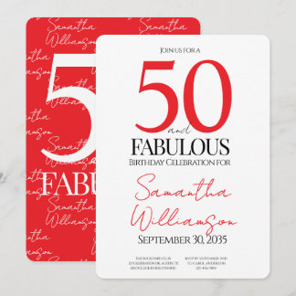 50 and Fabulous Red | 50th Birthday Elegant Simple Einladung