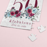 50 and fabulous red burgundy floral birthday gift<br><div class="desc">Elegant feminine 50 and fabulous birthday personalized keepsake gift with watercolor red burgundy and light dusty blue peony roses bouquets and a modern trendy custom typography script.</div>
