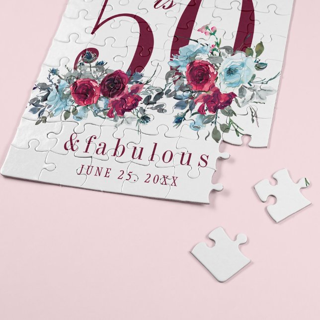50 and fabulous red burgundy floral birthday gift (Von Creator hochgeladen)