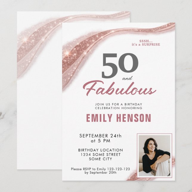 50 and Fabulous Rose Gold 50th Birthday Einladung (Vorne/Hinten)