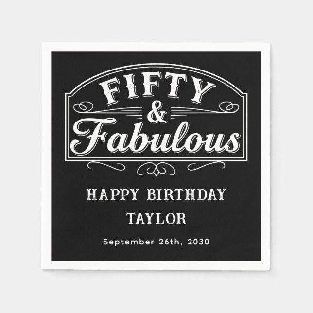 50 and Fabulous Rustic Script & Line Art Serviette (Vorderseite)