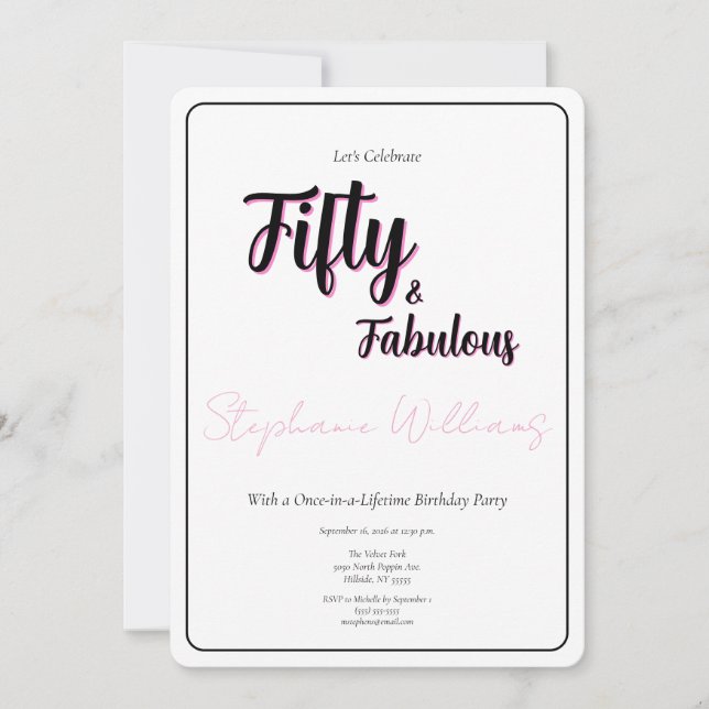 50 and Fabulous Script Pink 50th Birthday Party Einladung (Vorderseite)