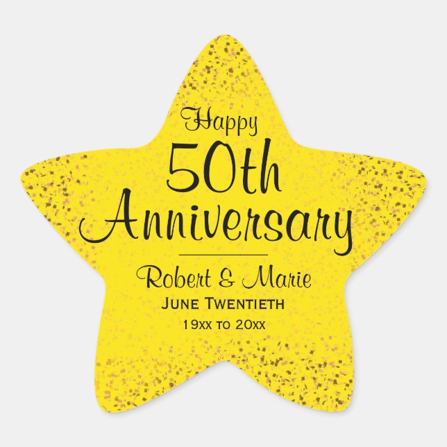 50. Anniversarsy Gold Glitzer Star Personalisiert Stern-Aufkleber (Vorderseite)