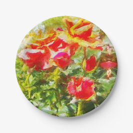 50 assiettes en papier Roses oranges