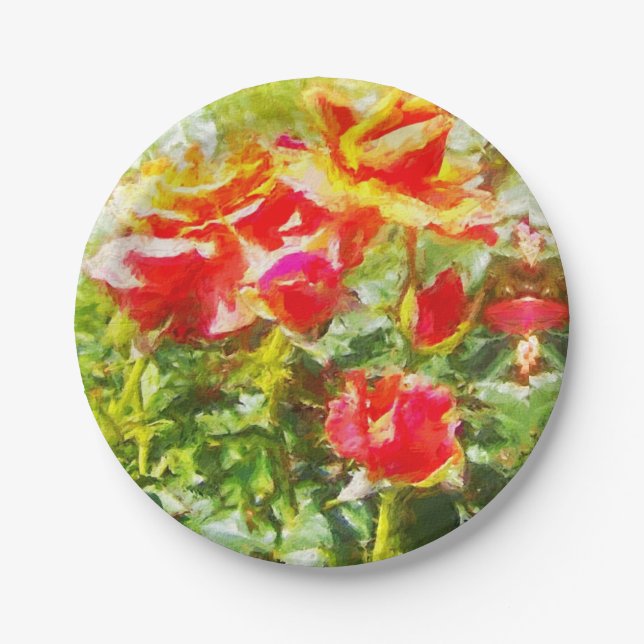 50 assiettes en papier Roses oranges (Devant)