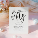 50. B&W Birthday Party Moderne Script Typografie Einladung<br><div class="desc">Dieses moderne, schwarz-weiße Design besticht durch das Wort "fünfzig" in einer Schriftzeichen-Kalligraphie und eine elegante, moderne Typografie mit klassischen Serif-Schriftart. Die Einladungen verwandeln sich in ein zartes, sich wiederholendes Dreieck-Muster in Schwarz und Farbgrau. Geeignet für Damen und Herren. Wählen Sie aus gedruckten Zazzle-Einladungen mit verschiedenen Eckstilen und herrlichem Papierbestand, oder...</div>