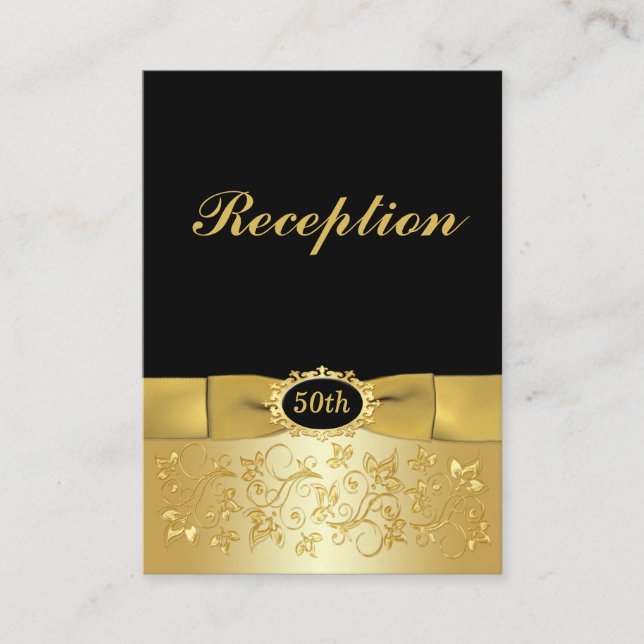50. Black Gold Floral Scrolls Umschließungskarte Begleitkarte (Vorderseite)