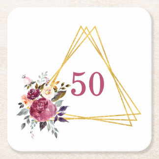 50. Boho Floral Geometric Gold Triangle Rechteckiger Pappuntersetzer