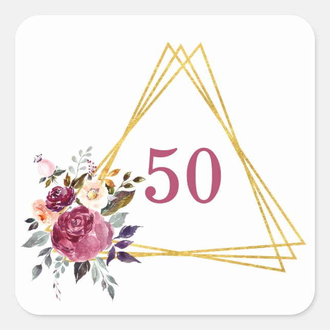 50 Boho Gold Geometric Quadratischer Aufkleber (Vorderseite)