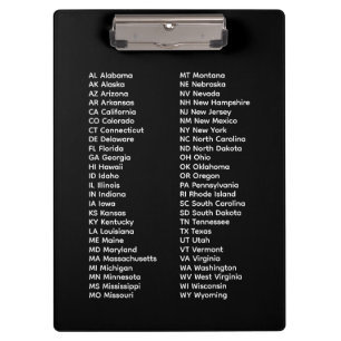 50 Bundesstaaten in alphabetischer Reihenfolge – s Klemmbrett