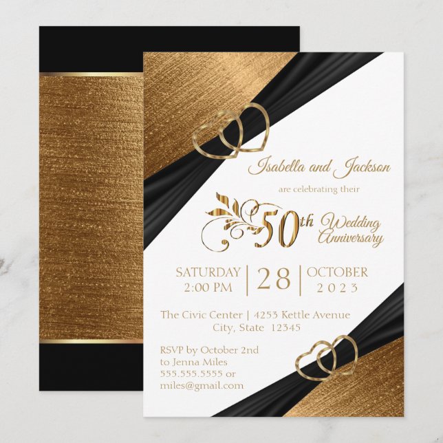 50. Dark Golden Heart Anniversary Design Einladung (Vorne/Hinten)