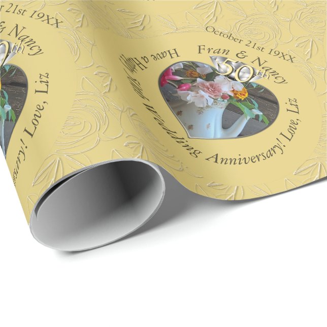 50. Diamond Heart Foto Geschenkpapier (Rolleneckpunkt)