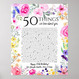 50 Dinge, die wir an dir lieben Aquarellblumen Mam Poster