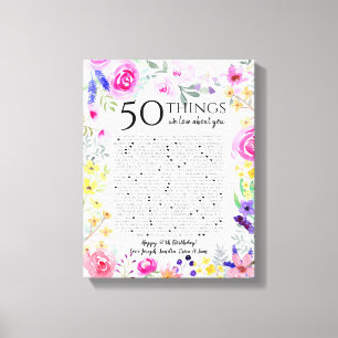 50 Dinge, die wir über Sie Liebe Aquarell Blume M Leinwanddruck