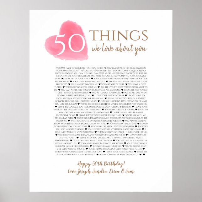50 Dinge, die wir über Sie Liebe Aquarellherz Mama Poster (Vorne)