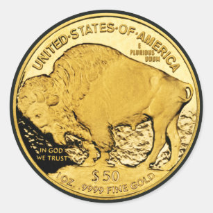 50 Dollar US Buffalo Gold Piece Round Sticker