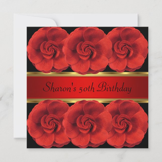 50. Einladende Rote Rosen Black Gold fabelhaft Einladung (Vorderseite)