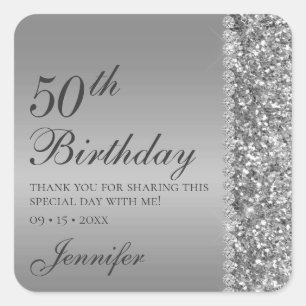 50. Elegant Silver Birthday Quadratischer Aufkleber