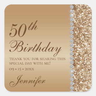 50. Eleganter goldener Geburtstag Quadratischer Aufkleber