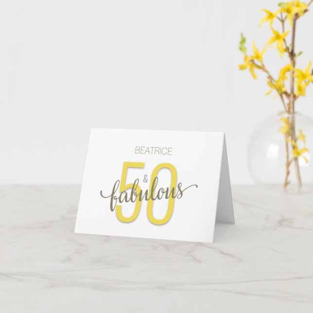 50 et fabuleuse carte de typographie or d'annivers (Fleur jaune)