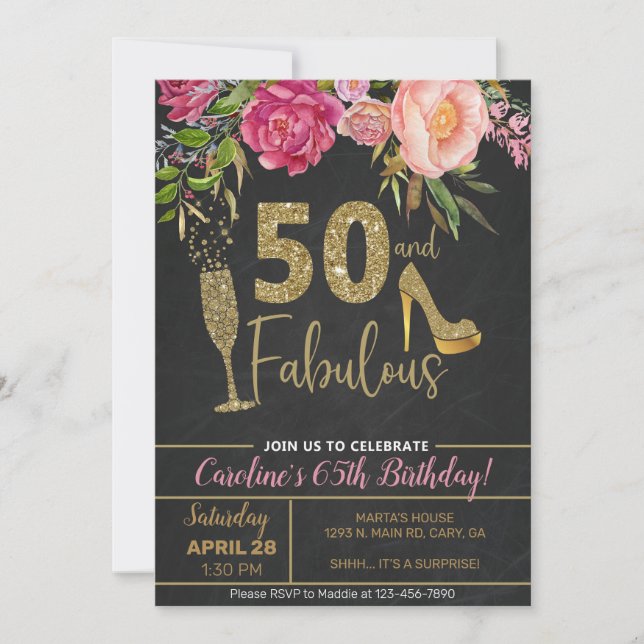 50 et fabuleuse invitation d'anniversaire femme ad (Devant)