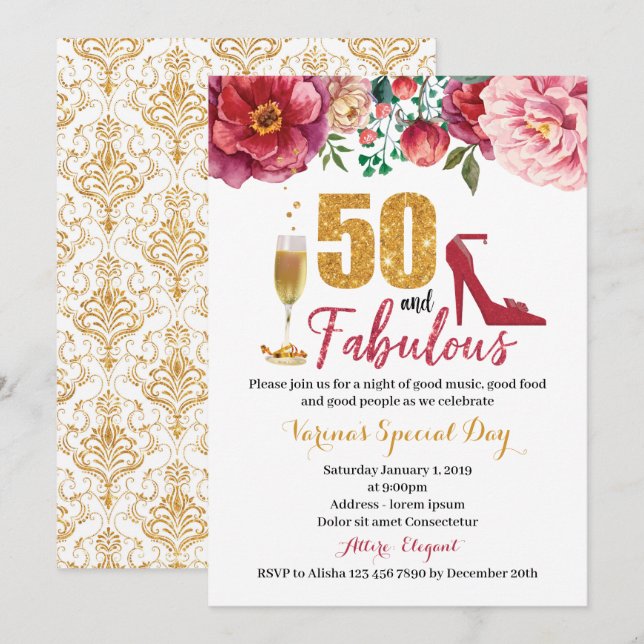 50 et fabuleuse invitation d'anniversaire pour les (Devant / Derrière)