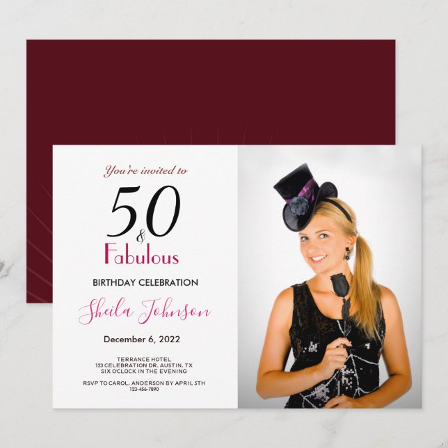 50 et fabuleuse invitation de fête d'anniversaire (Devant / Derrière)
