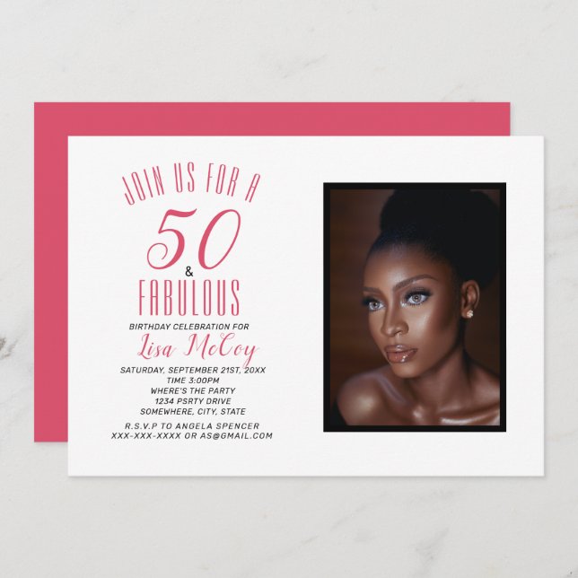 50 et fabuleuse invitation de fête d'anniversaire (Devant / Derrière)