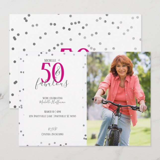 50 et fabuleux 50e anniversaire Invitations de fêt (Devant / Derrière)