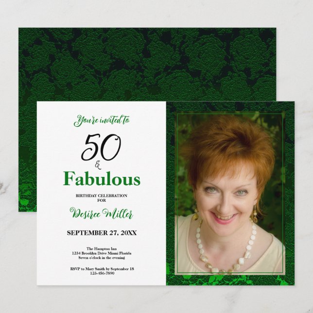 50 Et Fabuleux Green Floral Invitation Anniversair (Devant / Derrière)