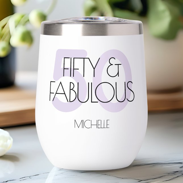 50 et fabuleux Moderne Purple Cinquante Anniversai (50 and fabulous Modern Purple Fifty Birthday Party Thermal Wine Tumbler)