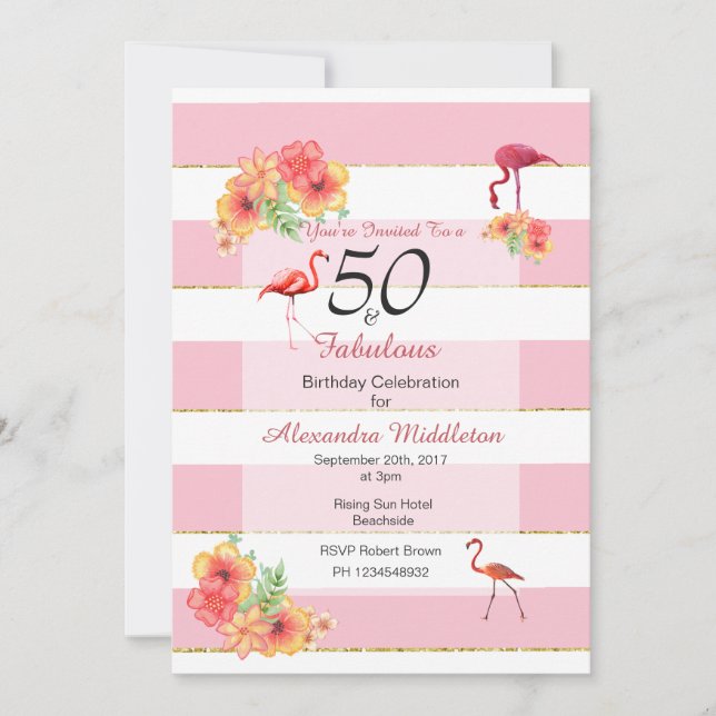 50 et fabuleux Tropical Pink Invitation d'annivers (Devant)