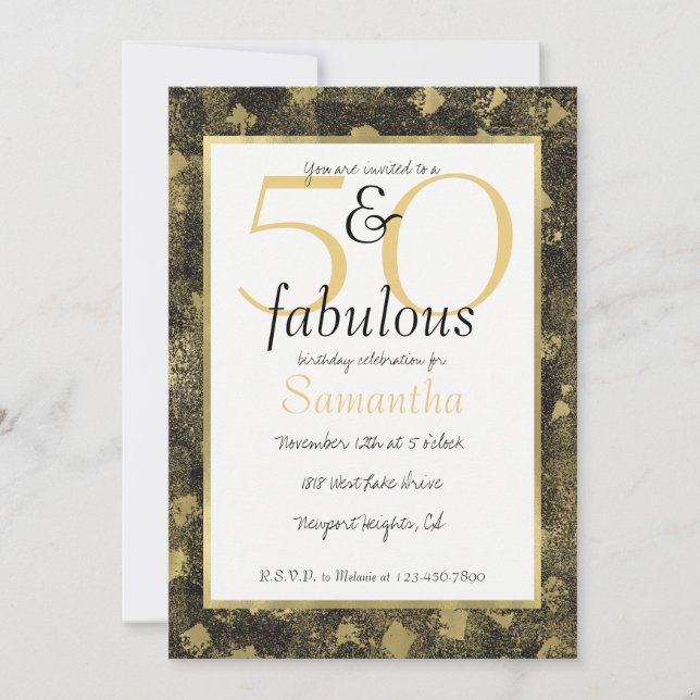 50 et Fabulous Glam Gold Black Party Invitation (Devant)